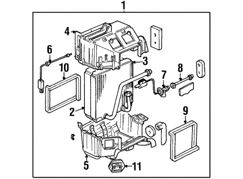 1998 Honda Passport Air Conditioner Evaporator Assembly Diagram for 8-97167-318-0