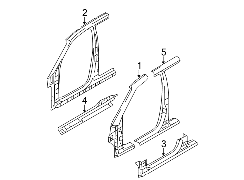 2005 Hyundai Tucson Center Pillar, Hinge Pillar, Rocker Panel-Front Sill Side Inner, RH Diagram for 65181-2E000