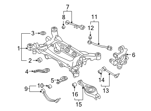 2011 Hyundai Genesis Rear Suspension Components, Lower Control Arm, Upper Control Arm, Stabilizer Bar Bush-Rear Assist Arm Diagram for 55258-3M000