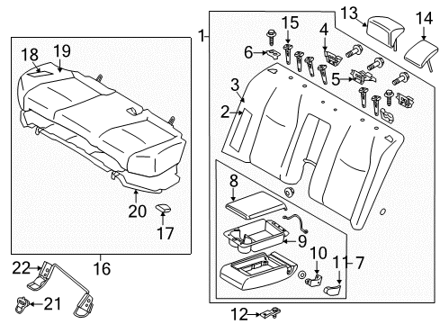 2019 Infiniti Q70 Rear Seat Components Rear Seat Armrest Assembly Diagram for 88700-1MA2B
