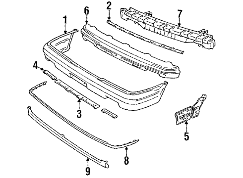 1990 Toyota Cressida Front Bumper Cover Side Support Diagram for 52677-22010