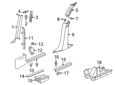 2007 Dodge Magnum Interior Trim - Pillars, Rocker & Floor Footrest Diagram for 55197482AB