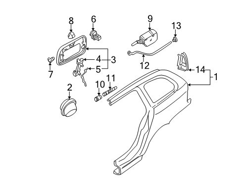 2002 BMW 325i Quarter Panel & Components Tank Filler Pot Diagram for 51718208646