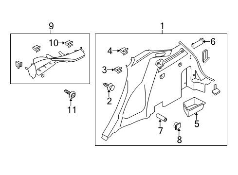 2017 Lincoln MKC Interior Trim - Quarter Panels Quarter Trim Panel Diagram for GJ7Z-7831013-AG