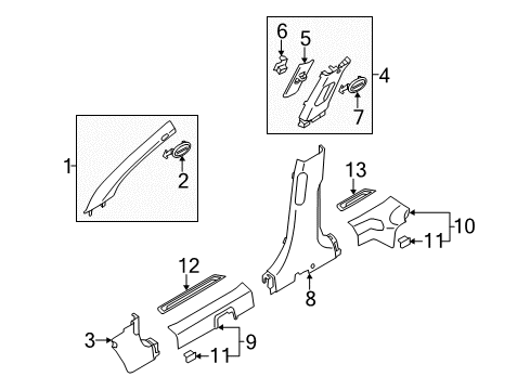 2013 Kia Sportage Interior Trim - Pillars, Rocker & Floor Trim Assembly-Front Pillar Diagram for 858103W100ED