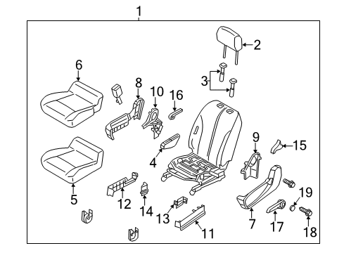 2015 Nissan NV200 Driver Seat Components Knob-Lifter Lever Diagram for 87346-ET01B