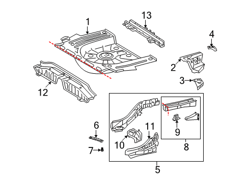 2009 Pontiac Vibe Rear Body - Floor & Rails Panel, Rear Floor Diagram for 88972256