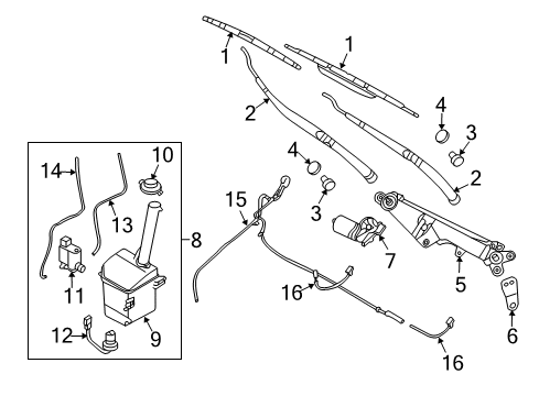 2006 Kia Sedona Wiper & Washer Components Windshield Wiper Arm Assembly Passenger Diagram for 983204D000