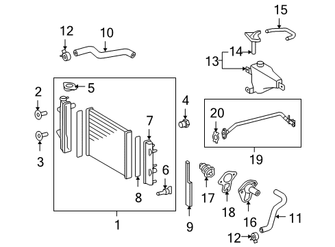 2010 Toyota 4Runner Radiator & Components By-Pass Pipe Gasket Diagram for 16258-75010