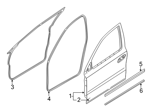 2005 Ford Freestyle Front Door Door Weatherstrip Diagram for 5F9Z-7420530-AB