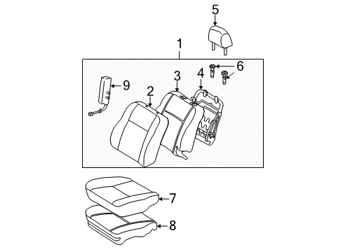 2003 Toyota Corolla Front Seat Components Seat Cushion Pad Diagram for 71501-02010