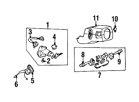 1992 Nissan D21 Ignition Lock Key Set-Cylinder Lock Diagram for K9810-01G29