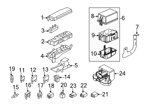 2010 Ford Escape Fuse & Relay Box Assembly Bracket Diagram for 9M6Z-14536-A