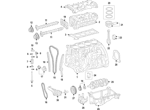 2019 Infiniti Q50 Engine Parts, Mounts, Cylinder Head & Valves, Camshaft & Timing, Variable Valve Timing, Oil Pan, Oil Pump, Balance Shafts, Crankshaft & Bearings, Pistons, Rings & Bearings Case-Timing Chain, Front Diagram for 13501-HG00C