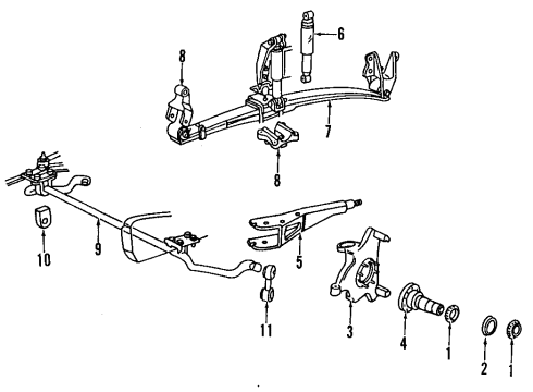 1997 Ford F-250 Front Suspension Components, Stabilizer Bar Locking Hub Assembly Diagram for F6TZ-1K105-BB