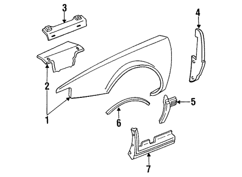 1992 Cadillac Seville Fender & Components, Exterior Trim Molding Kit, Front Fender Center Rear Diagram for 88891714