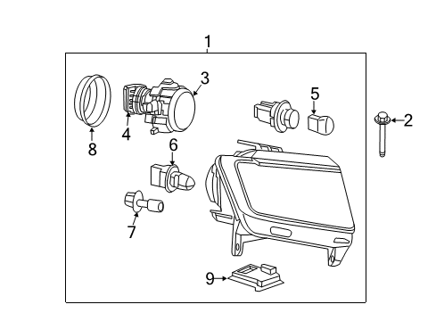 2012 Jeep Grand Cherokee Bulbs Headlamp Assembly Diagram for 68086419AD