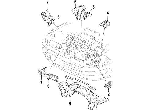 1997 Honda Civic del Sol Engine & Trans Mounting Bracket, RR. Engine Mount Diagram for 50827-SR3-N12