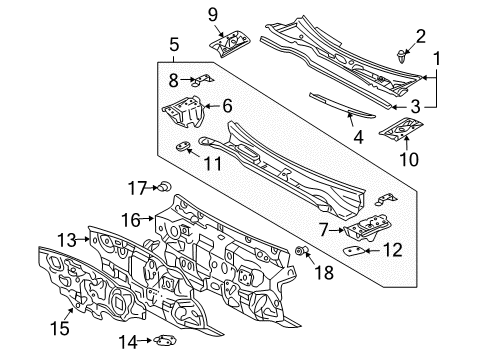 2007 Toyota Solara Cowl Cowl Panel Reinforcement Diagram for 55723-06020