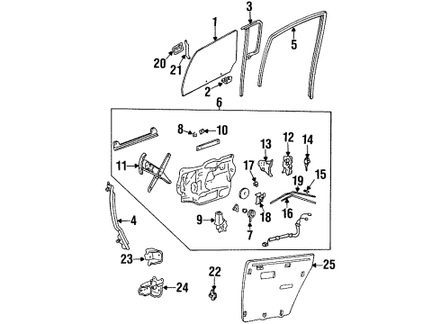 1999 Cadillac DeVille Rear Door Glass & Hardware, Lock & Hardware Channel Asm-Rear Side Door Window Diagram for 25647762