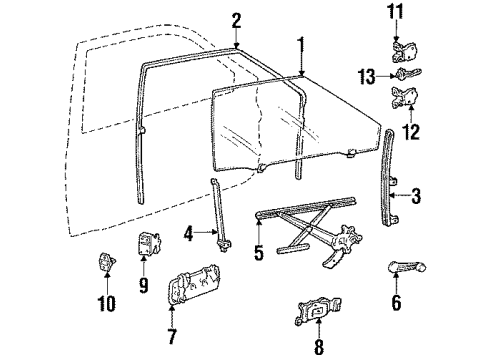 1987 Honda Accord Door & Components Sash, L. RR. Door Diagram for 72271-SE0-A00