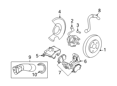 2007 Saturn Sky Front Brakes Bracket, Front Brake Caliper Diagram for 22705376