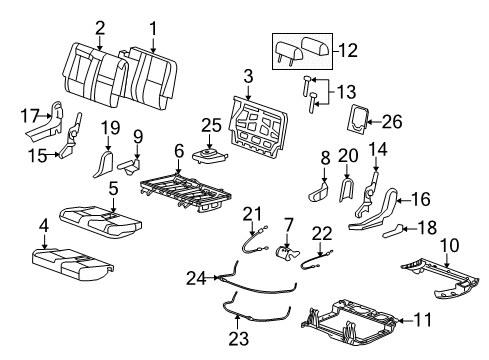 2009 Cadillac Escalade Rear Seat Components Seat Frame Diagram for 20761386