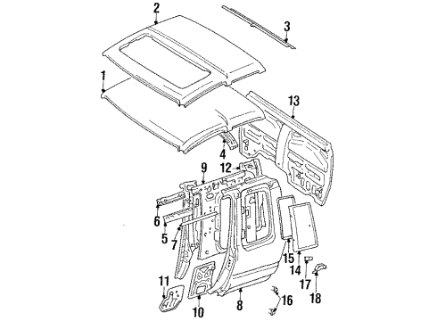 1993 Toyota Pickup Cab Assembly, Glass Roof Rail Diagram for 61211-89107