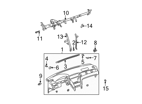 2004 Lexus ES330 Cluster & Switches, Instrument Panel Reinforce Beam Retainer Diagram for 55427-06040