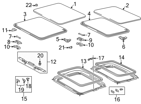 1996 Toyota RAV4 Sunroof Deflector Clip Diagram for 63227-17010