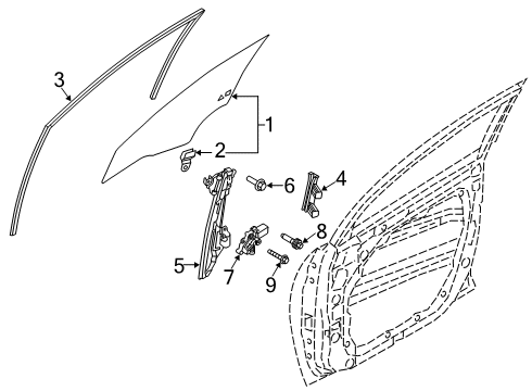 2019 Hyundai Kona Electric Front Door Glass Assembly-Front Door, RH Diagram for 82420-J9020