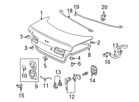 1994 Acura Integra Trunk Lid Cylinder, Trunk Diagram for 74861-ST8-A01