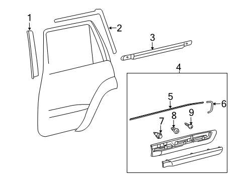 2014 Lexus LX570 Exterior Trim - Rear Door MOULDING Sub-Assembly, Rear Door Diagram for 75076-60100-D1