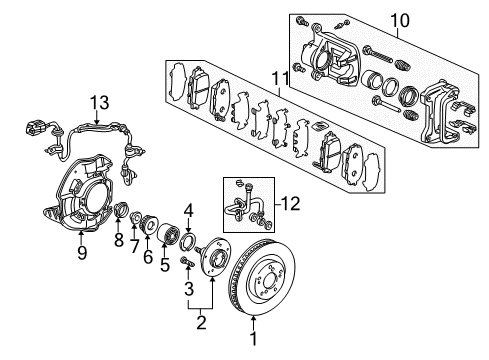 2002 Honda S2000 Front Brakes Caliper Sub-Assembly, Left Front Diagram for 45019-S2A-003