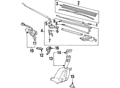 1995 Honda Civic del Sol Wiper & Washer Components Arm, Windshield Wiper (Driver Side) Diagram for 76600-SR2-A01