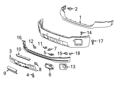 2014 GMC Sierra 1500 Front Bumper Upper Cap Diagram for 23432519