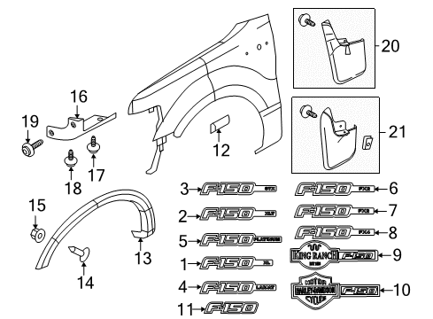 2013 Ford F-150 Exterior Trim - Fender Nameplate Diagram for 9L3Z-16720-GB
