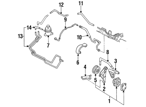 1996 Ford Probe P/S Pump & Hoses, Steering Gear & Linkage Lower Pressure Hose Diagram for F42Z3A719D