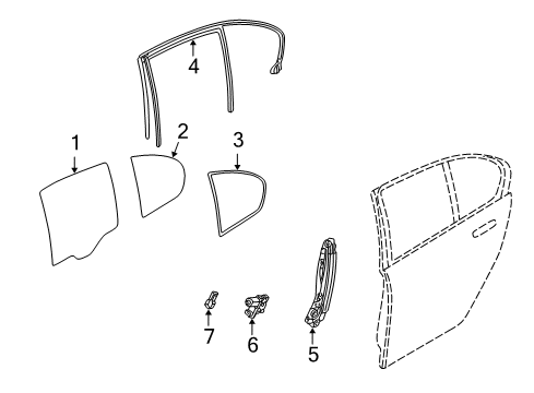 2006 BMW 750Li Front Door Left Rear Window Guide Diagram for 51357008045