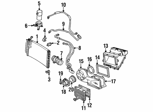 1994 Chevrolet Cavalier A/C Condenser, Compressor & Lines Retainer-Radiator Mount Insulator Diagram for 14076670