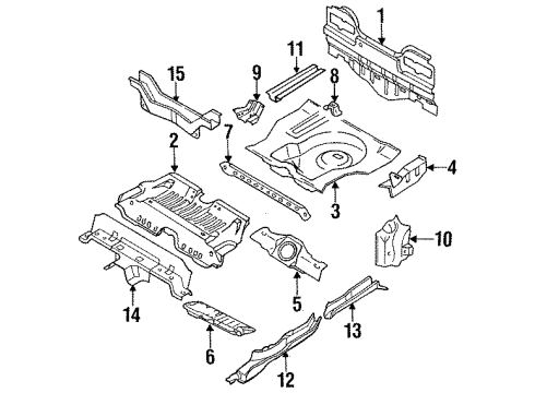 1993 Nissan NX Rear Body Panel, Rear Floor & Rails Floor-Rear, Rear Diagram for 74514-62Y30