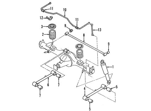 1997 Acura SLX Rear Suspension Components, Stabilizer Bar Shock Absorber Assembly, Rear Diagram for 8-97107-901-2