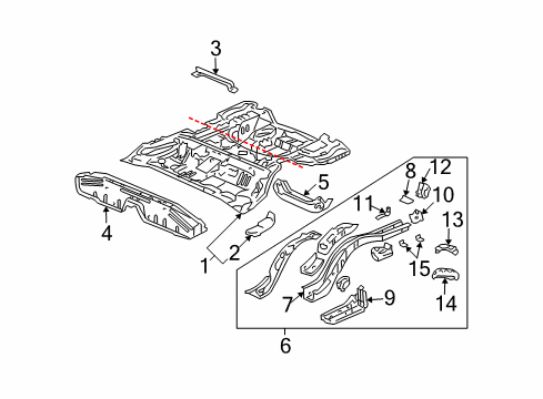 2005 Acura TSX Rear Body - Floor & Rails Crossmember, Middle Floor Diagram for 65700-SEA-E00ZZ