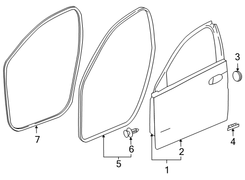 2011 Buick Regal Front Door Weatherstrip On Body Diagram for 13228130