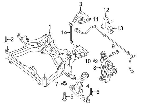 2014 Nissan Altima Front Suspension Components, Lower Control Arm, Stabilizer Bar Bolt Diagram for 54459-JA000
