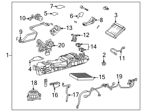 2012 Lexus LS600h HVAC Case Rear Cooler Filter Diagram for 87139-50090