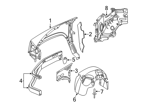 2006 Dodge Dakota Fender & Components Tray-Component Diagram for 55359710AF