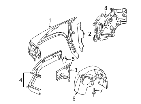 2006 Dodge Dakota Fender & Components Shield-Front Fender Diagram for 55077713AE