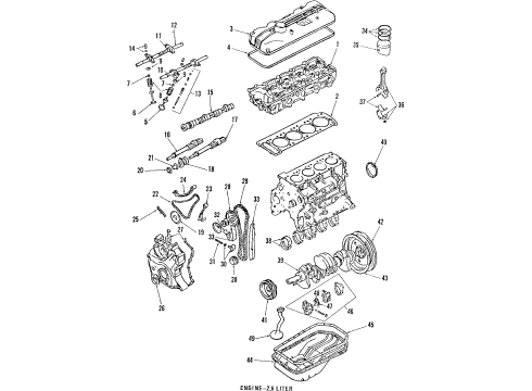 1985 Plymouth Reliant Engine Parts, Mounts, Cylinder Head & Valves, Camshaft & Timing, Oil Pan, Oil Pump, Balance Shafts, Crankshaft & Bearings, Pistons, Rings & Bearings INSULATOR Asm Engine SUPT Front Diagram for 4191891