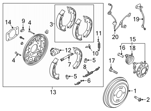 2020 Hyundai Venue Brake Components Rear Wheel Hub And Bearing Assembly Diagram for 52730-K2000